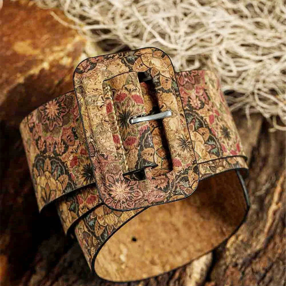 B254 Chestnut Western Floral Print Faux Leather Waist Belt